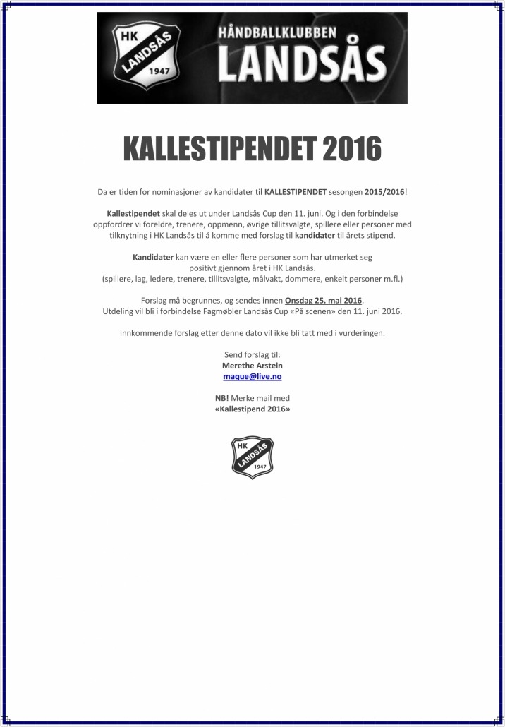 KALLESTIPENDET 2016 utlysning